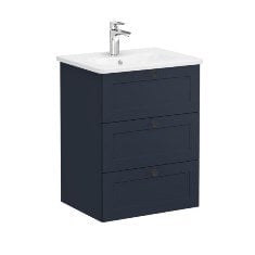 Vitra Root Classic 68909 Lavabo Dolabı, Üç Çekmeceli, 60 Cm, Mat Lacivert, Yuvarlak Lavabolu